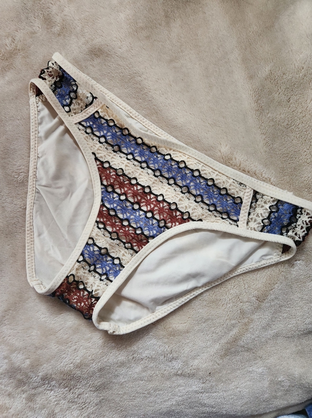 Becca Lace Bikini Briefs with Blue and Rust Stripes